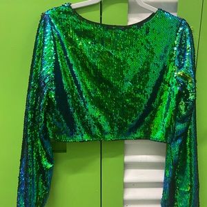 Mermaid green crop top sequin worn